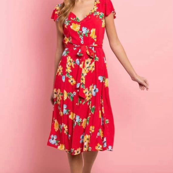 Red Summer floral dress - Picture 4 of 5